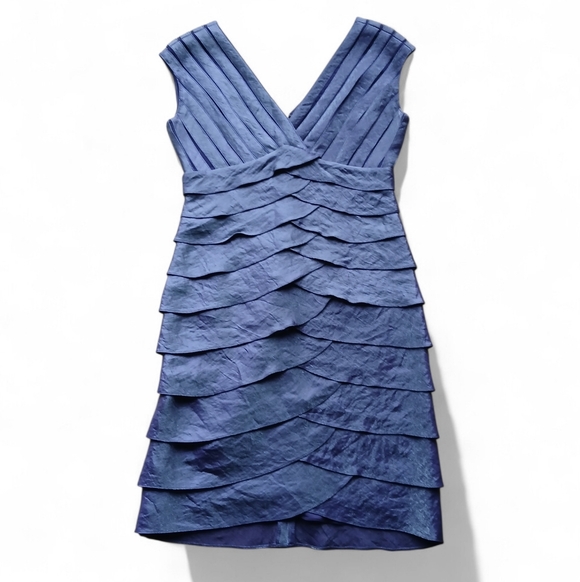 Adrianna Papell Women's Size 4p Deep Blue Layered Midi Dress - Picture 2 of 8